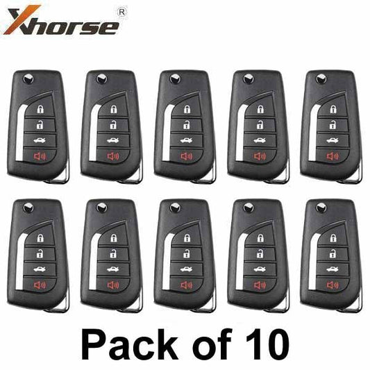 10 x Xhorse - Toyota Style / 4-Button Universal Remote Flip Key for VVDI Key Tools (Wired) (Pack of 10) (Replacement For XKTO10EN)