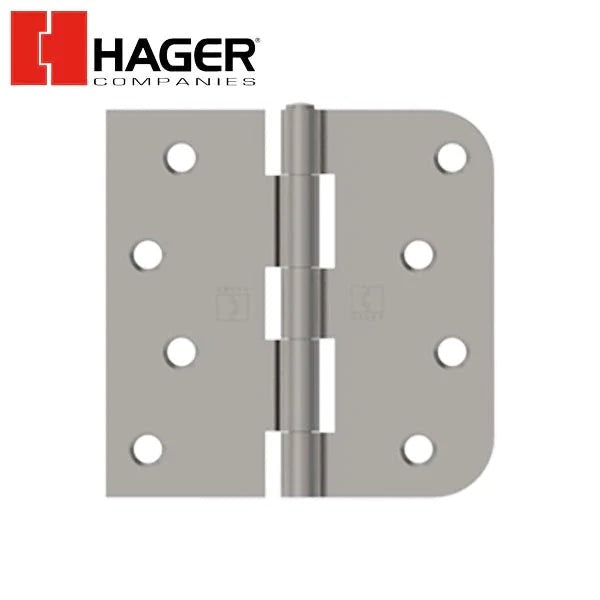 Hager - RC1847 - 5-Knuckle - Square by Round Corner 5/8" Radius - Plain Bearing with Fasteners - Rivet Pin - 4" x 4" - Optional Finish