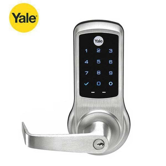 YALE - ﻿NexTouch - Commercial Electronic Keypad Lever Lock - Augusta Lever - Touchscreen w/ Key Override - 2-3/4" Backset - YALE Keyway - Satin Chrome - Grade 1