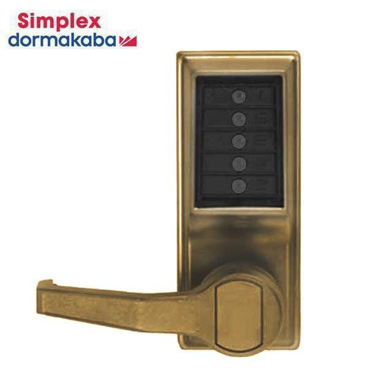 Simplex - LL1031 - Mechanical Pushbutton Cylindrical Lever Set - Passage - 23⁄4" Backset - Antique Brass - LH/LHR