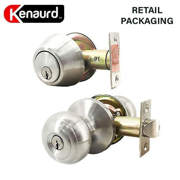 Premium Combo Lockset - Knob & Deadbolt - Entrance - Satin Silver - Retail Packaging - KW1 / SC1 - Grade 3