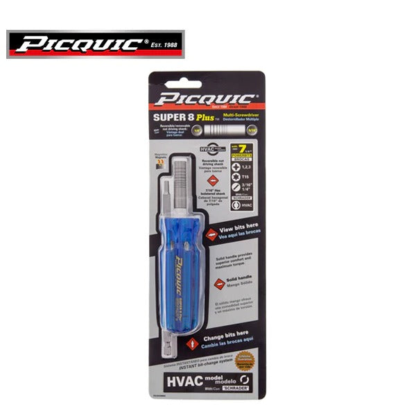 PICQUIC - Super 8 Plus - SAE Hex Keys - W/ P1,2,3 / S 3/16",1/4" / T15 & Schrader valve bit