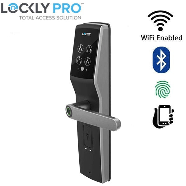 Lockly - PGD829BFSG - Secure Lux - Mortise Smart Lock - Fingerprint Reader - Touchscreen Keypad - RFID Card - Bluetooth App Controlled - Space Grey