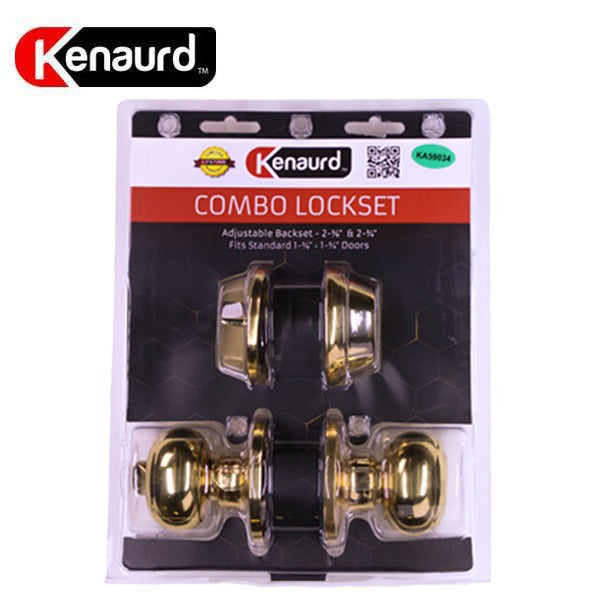 Premium Combo Lockset - Knob & Deadbolt - Entrance - Polished Brass - Retail Packaging - KW1 / SC1 - Grade 3