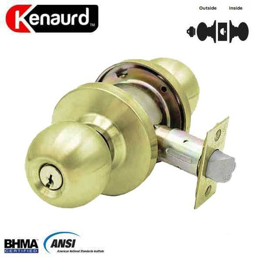 Commercial Door Knob Set - 2-3/4” Standard Backset - Polished Brass - Classroom - Grade 2