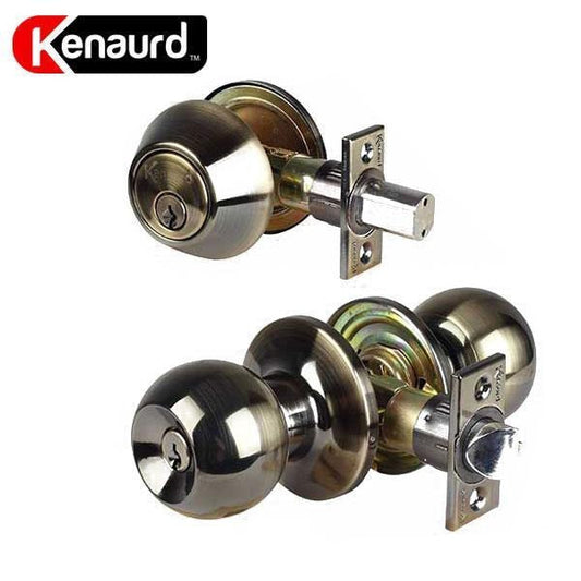 Premium Combo Lockset – Knob & Deadbolt – Antique Brass (SC1 / KW1)
