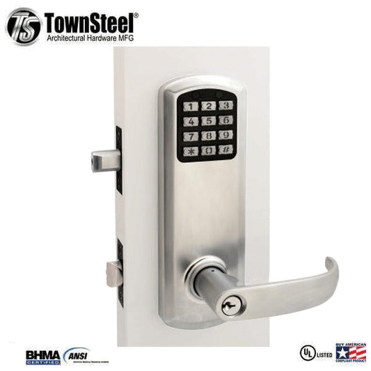 TownSteel - E-Genius 2000 - Interconnected Electronic Push Button Lock - Entry - 4" - On Center - Right Handed - Satin Chrome - Grade 1