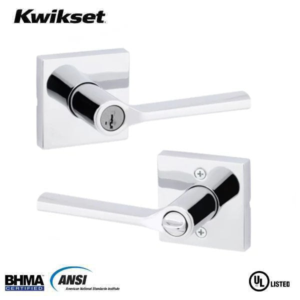 Kwikset - Lisbon Lever Set - Square Rose - Optional Finish - Keyed - SmartKey Technology Grade 2
