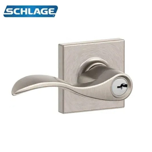 Schlage - F51A - Single Cylinder Keyed Entry - Wave Lever - Satin Nickel - Squared Rose - Grade 2