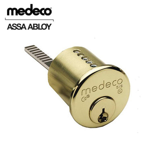 Medeco - 100400HT - M3 Biaxial - 6-Pin - 1-1/8" Rim Cylinder Y02 Horizontal Tailpiece - DL Keyway Pinned - 05 - Bright Brass - Grade 1