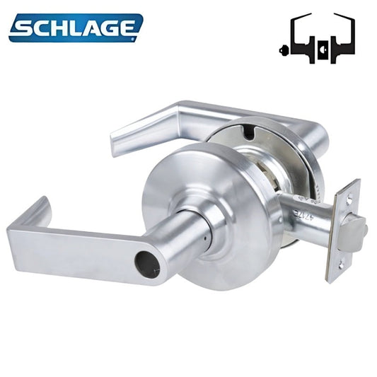 Schlage - ND80LD - Less Cylinder - Storeroom Lock - Rhodes Lever - Non-Handed - Satin Chrome - Grade 1