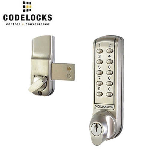CodeLocks - CL2200 - Electronic Door Lock - Dual Backset Latch 2 3/8" - 2 3/4" - Electronic Surface Deadbolt - Brushed Steel