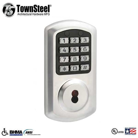 TownSteel - e-Smart-2000 - Electronic Push Button Deadbolt - SFIC - 6 Pin - Satin Chrome - Grade 2
