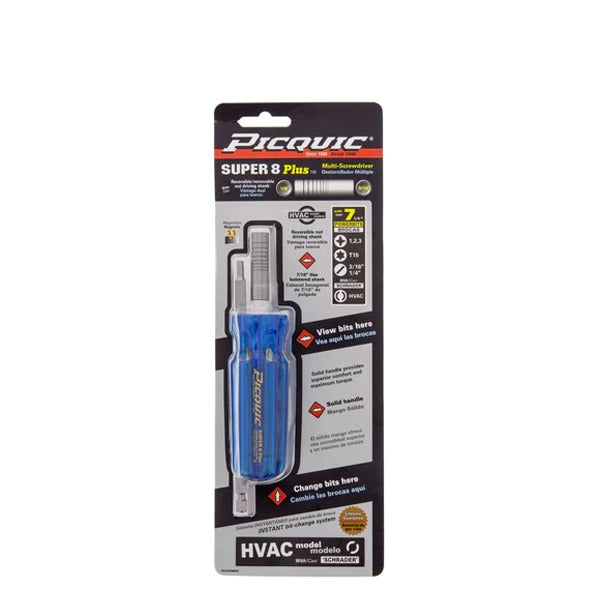 PICQUIC - Super 8 Plus - SAE Hex Keys - W/ P1,2,3 / S 3/16",1/4" / T15 & Schrader valve bit