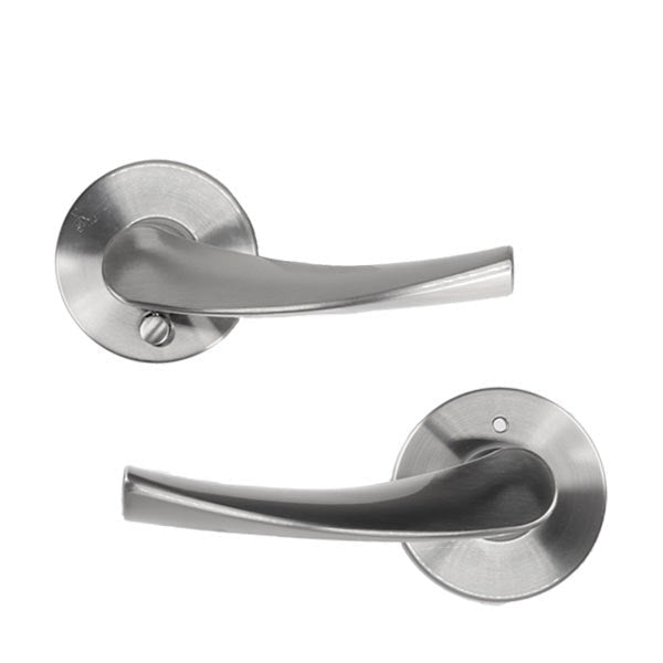 Contemporary Wave Lever Set - Privacy - Round Rose - Satin Nickel - Grade 3