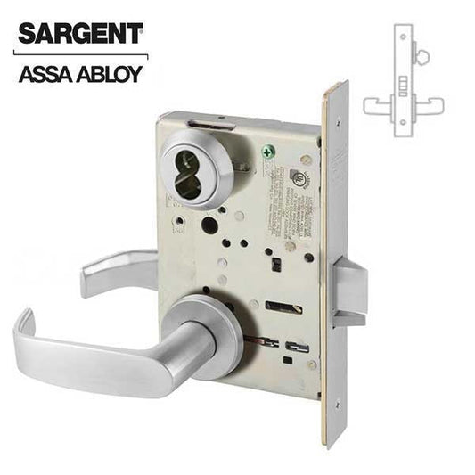 Sargent - 8237 - Mechanical Mortise Lock - LN Rose / L Lever - Classroom - LFIC - 0 Bitted Core - 26D - Satin Chrome Plated - Grade 1