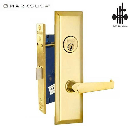 Marks USA - 9NY92DW/3 - New York Mortise Lever Lock - 1-1/16” x 7-5/8” - U3 - Polished Brass - Vestibule - RH