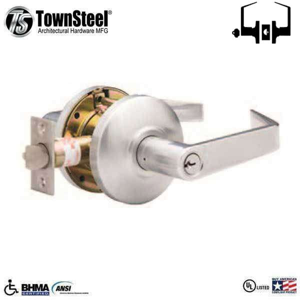 TownSteel - CSRC-1-86-S - Commercial Lever Set Handle - Clutch Lever Set - 2-3/4 " Backset - Satin Chrome - Storeroom - Grade 2