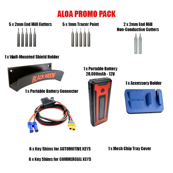 Black Widow - V2 - Limited Time ALOA Promotion - Essentials Package + ALOA Promo Pack - Portable Key Cutting Machine - Smart Phone & Tablet Support