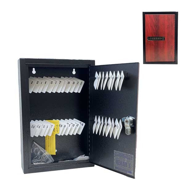 HPC - Single-Tag Kekab with Digital Lock - 40 Key Capacity - Black with Red Wood Finish