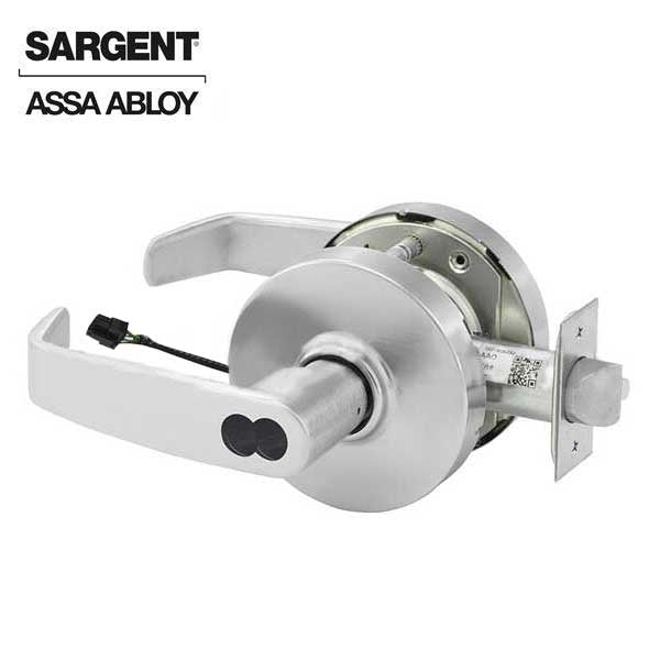 Sargent - 10G71 - Electromechanical Cylindrical Lock - L Rose / L Lever - Fail Secure - SFIC - 26D - Satin Chrome Plated - 24V - Grade 1