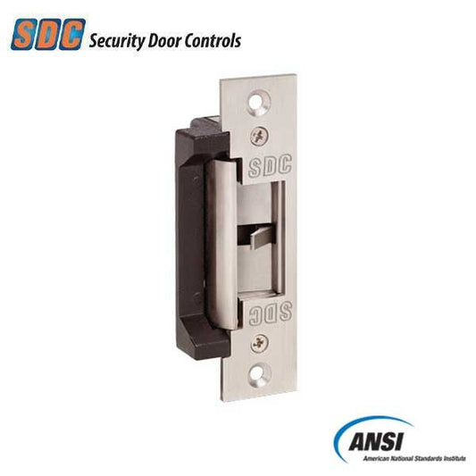 SDC - 25 - Electrified Cylindrical Strike - Fail Safe / Fail Secure - 12/24VDC - 4-7/8” Square Faceplate - Satin Stainless Steel
