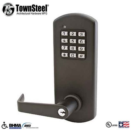 TownSteel - XCE2010S - Electronic Push Button Lever Set - Rigid Lever Set - Sentinel Lever - Dark Oxidized Bronze - Grade 1