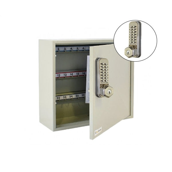CodeLocks - Key Secure Hook Padlock Cabinet w/ CL255 - Brushed Steel - Mechanical Lock - Tubular Mortise Latch - Optional Storage