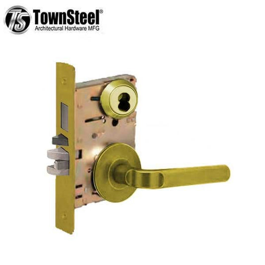 TownSteel - MS - Heavy Duty Designer Mortise Lock - Entrance - 2-3/4′′ Backset - Optional Door Thickness - SFIC Less - Unlacquered Brass - Grade 1