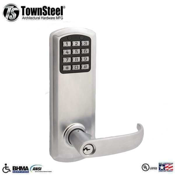 TownSteel - E-Genius 2000 - Interconnected Electronic Push Button Lock - Entry - 4" - On Center - Right Handed - Satin Chrome - Grade 1