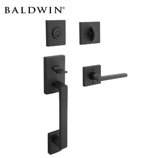 Baldwin Reserve - La Jolla Contemporary Lever Handle Set - Single Cylinder - Contemporary Square Rose - 190 - Satin Black - Grade 2 - LH