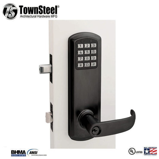 TownSteel - E-Genius 2000 - Interconnected Electronic Push Button Lock - Entry - 4" - On Center - Right Handed - Flat Black - Grade 1