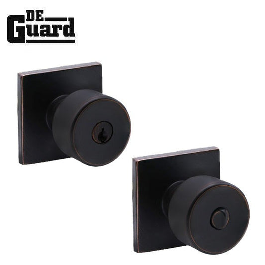 Contemporary Flat Ball Door Knob Set - Entrance - Square Rose - Aged Bronze - Grade 3 (SC1)