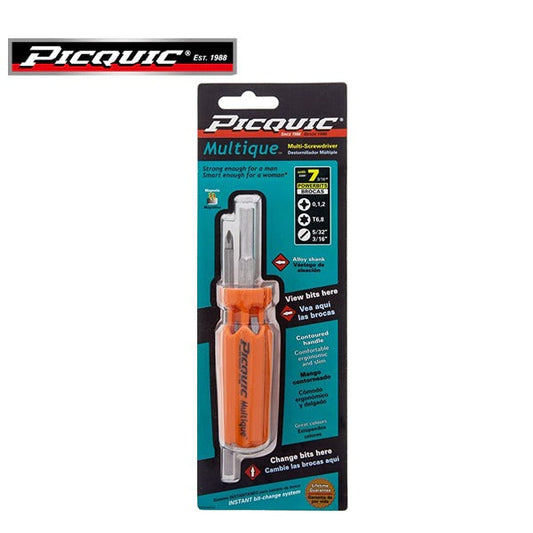 PICQUIC - Multique - Multi Bit Screwdriver - W/ P0,1,2, / T6,8 / S 5/32", 3/16" (3/16" hex bits)