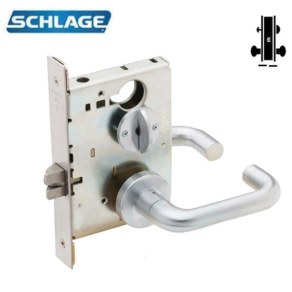 Schlage - L9040 - L Series Mortise Lock - Non-Keyed - Privacy - Fire Rated - Satin Chrome - Grade 1