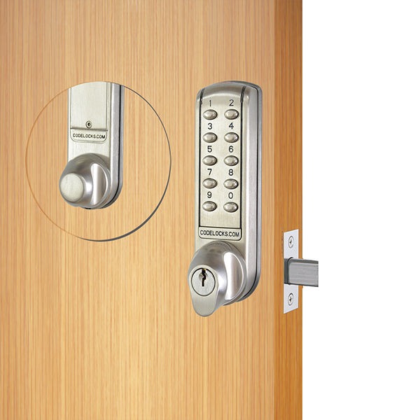 CodeLocks - CL2210 - Electronic Door Lock - Dual Backset Latch 2 3/8" - 2 3/4" - Electronic Mortise Deadbolt - Brushed Steel
