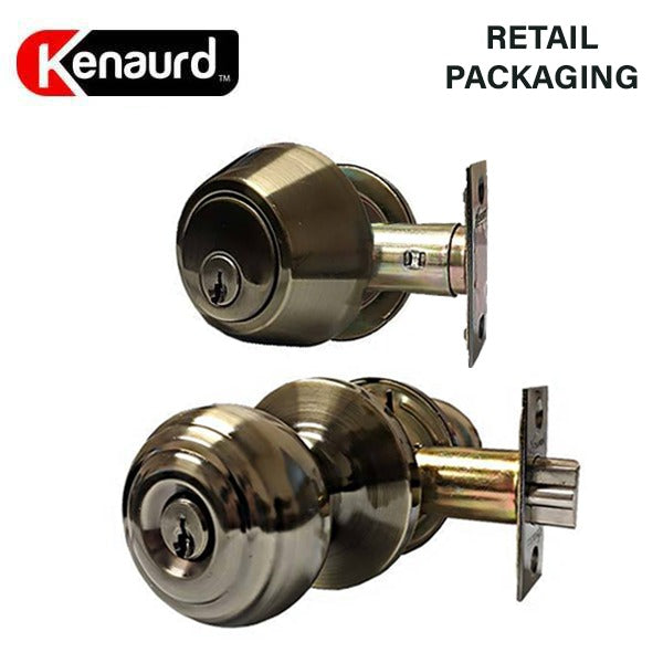 Premium Combo Lockset - Knob & Deadbolt - Entrance - Antique Brass - Retail Packaging - SC1 - Grade 3
