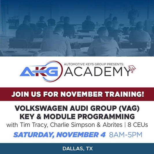 Hands-On Live In-Person Training - VAG Key And Module Programming With Tim Tracy & Abrites - 1 Day Course - 8 CEU's (November 4, 2023 - Dallas, Texas)