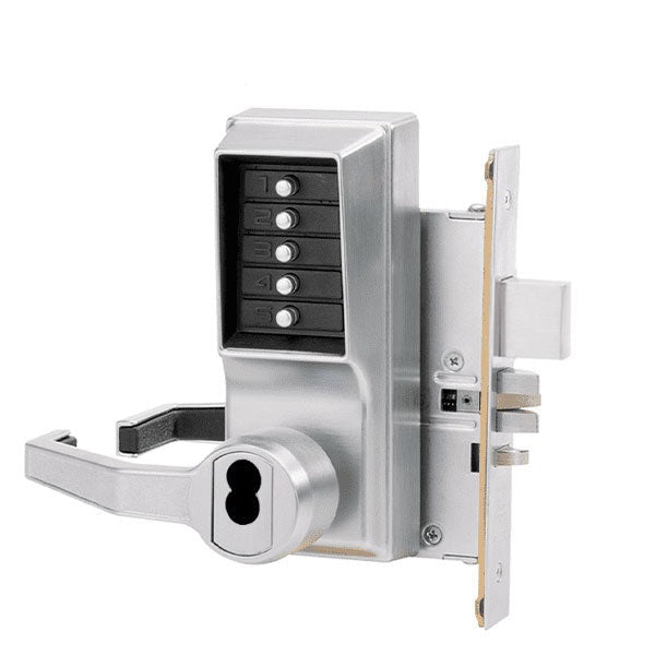 Simplex - LR8148 - Mechanical Pushbutton Mortise Lever Set with Deadbolt - Combination/Passage/Lockout - SFIC - 23⁄4" Backset - Satin Chrome - LHR
