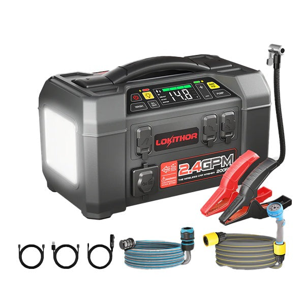 LOKITHOR - AW401 - Lithium Jump Starter with Pressure Washer - 150PSI Air Compressor - 2500A - USB Port - w/ Bright Emergency Llight - 12V