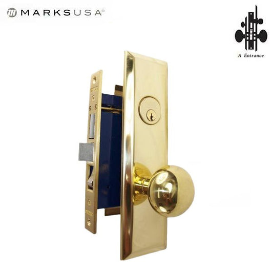 Marks USA - 9NY10A/3 - New York Mortise Lock Knob - 1-1/16" x 7-5/8" - US3/605 - Polished Brass - Entrance - LH