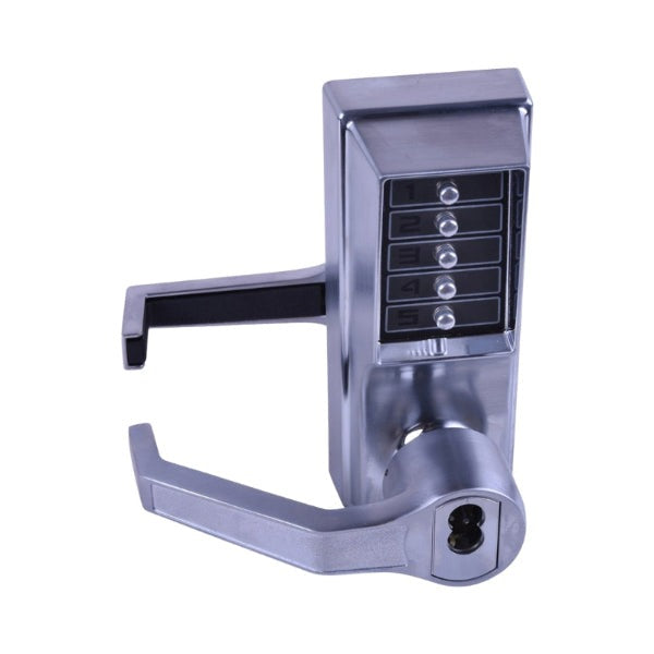 Simplex - LL1076S - Pushbutton Cylindrical Lever Lock - Combination Entry/Privacy Lockout Function with Key Override - 23⁄4" Backset - 3/4" Throw Latch - Schlage FSIC Prep - Less Core - Left Hand/Left Hand Reverse - Satin Chrome 626/US26D Finish