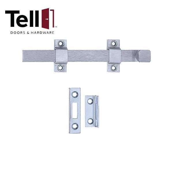 TELL - DT100017 - 8" Surface Mounted Surface Bolt - Solid Brass Material - Satin Chrome