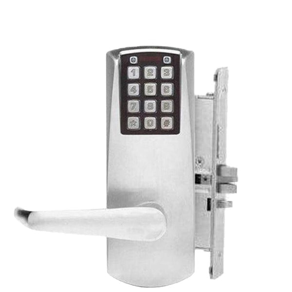E-Plex - E2066 - Electronic Pushbutton Mortise Lever Set - Long Lever Set - 23⁄4" Backset - Satin Chrome - Grade 1