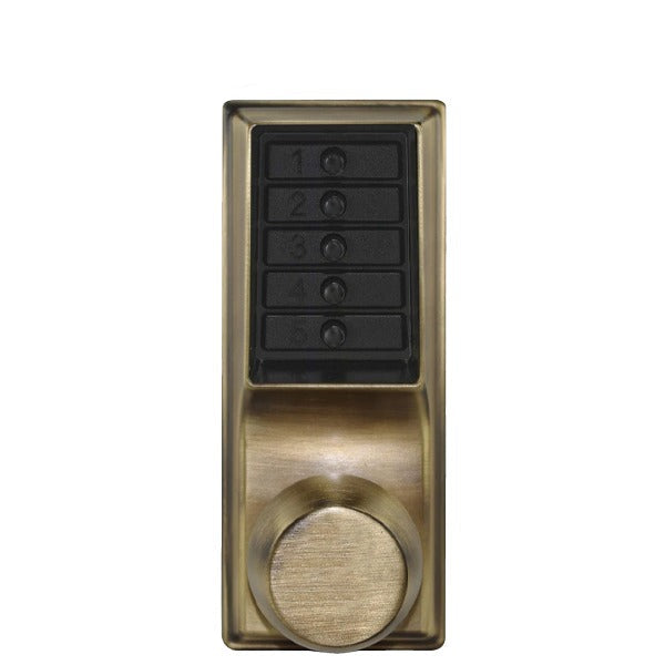 Simplex - 1011 - Mechanical Pushbutton Cylindrical Lever Set - 23⁄4" Backset - Antique Brass Finish - Field Reversible