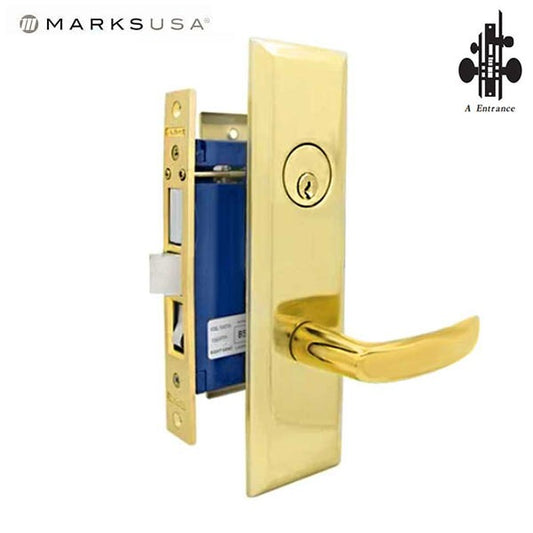 Marks USA - 7NY96A-3-F2 - New York Mortise Lever Lock - Large Inside Plate - Polished Brass - Entrance - RH - Grade 2