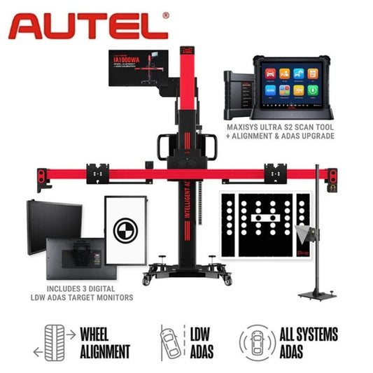 Autel - IA1000 Automated Wheel Alignment and ADAS Calibration System with All Systems ADAS, MaxiSYS Ultra S2 Diagnostics Tablet & Digital Targets