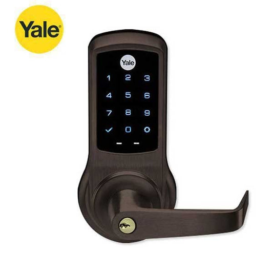 YALE - ﻿NexTouch - Commercial Electronic Keypad Lever Lock - Augusta Lever - Touchscreen w/ Key Override - 2-3/4" Backset - YALE Keyway - Dark Bronze - Grade 1