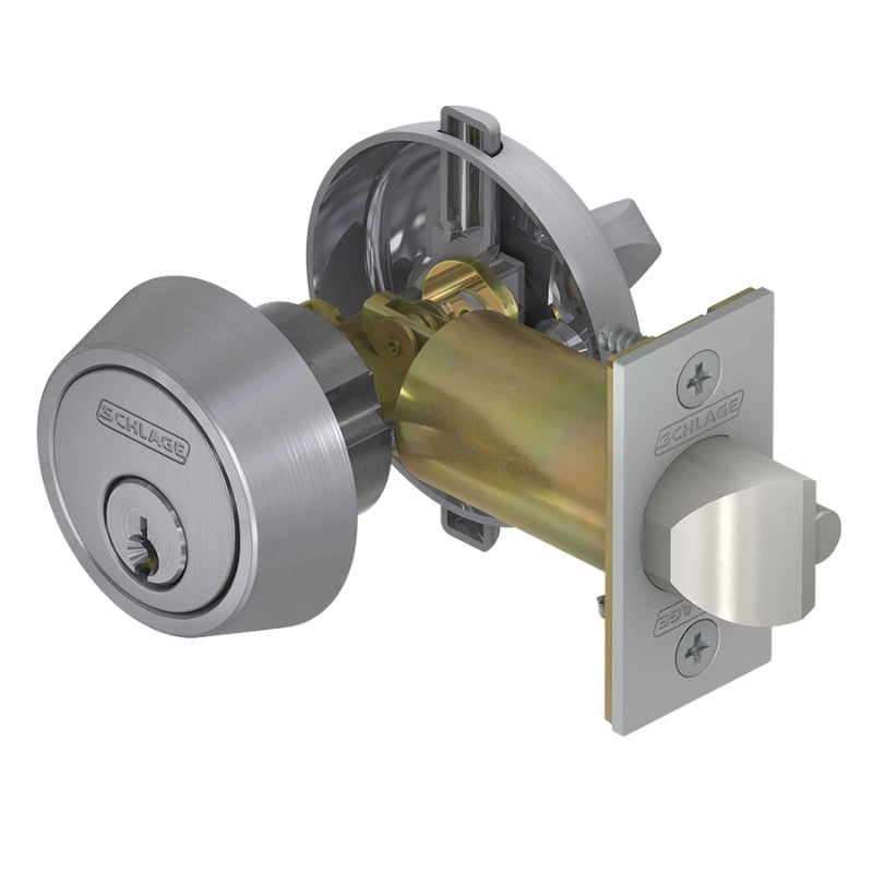 Schlage - B250P6 - Single Cylinder Deadlatch - Conventional 6-Pin Cylinder - 2-3/8" Backset - Satin Chrome Finish - Grade 2