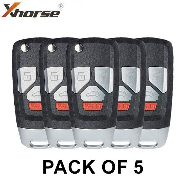 5 x Audi Style / 4-Button Universal Remote Flip Key for VVDI Key Tool (Wireless) (Pack of 5)